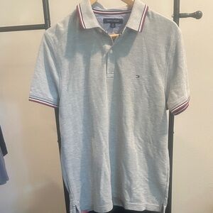 Tommy Hilfiger Light Gray Polo with Red-White-Navy Trim
